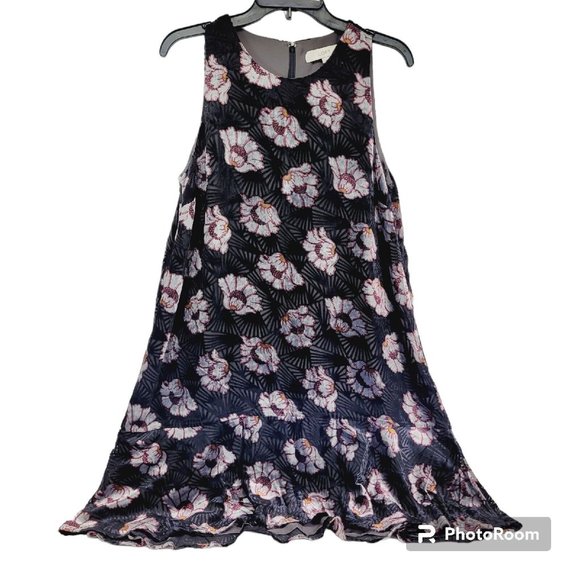LOFT Dresses & Skirts - * Loft medium Floral Velvet Sleeveless ruffle hemline lined silver black pink